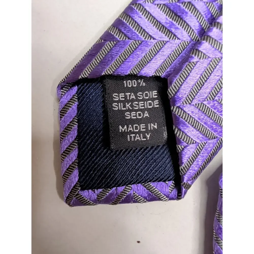 NWT Ermenegildo Zegna Italian Silk Necktie Purple Gray Chevron Herringbone 58